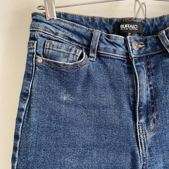 BUFFALO David Bitton Semi High Rise Slim Straight Dark Wash Distressed Hem Jeans - Picture 4 of 13